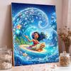 Fantasy Pink and Purple Island Disney Moana Moana Surfing Pearl Painting Blue and Green Gradient Pearl Wave Starfish Theme Unframed Art Painting