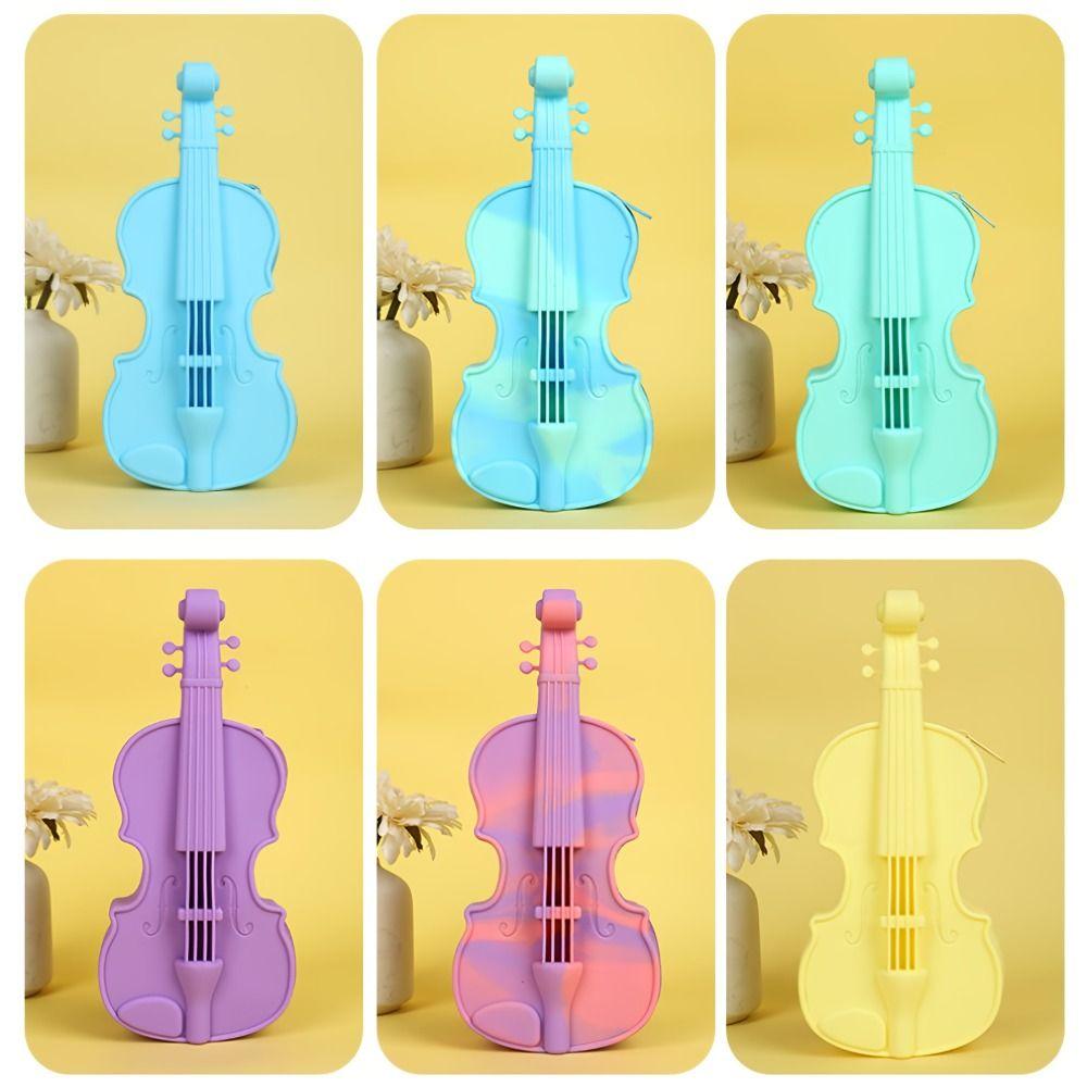 Cute Design Violin Pencil Case Lightweight Makeup Pouch Stylish Case Gift Music Lovers  School Use