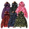 Mens Oversized Hooded Sweatshirt With Shark Embroidery Camo Print Casual Long Sleeve Pullover