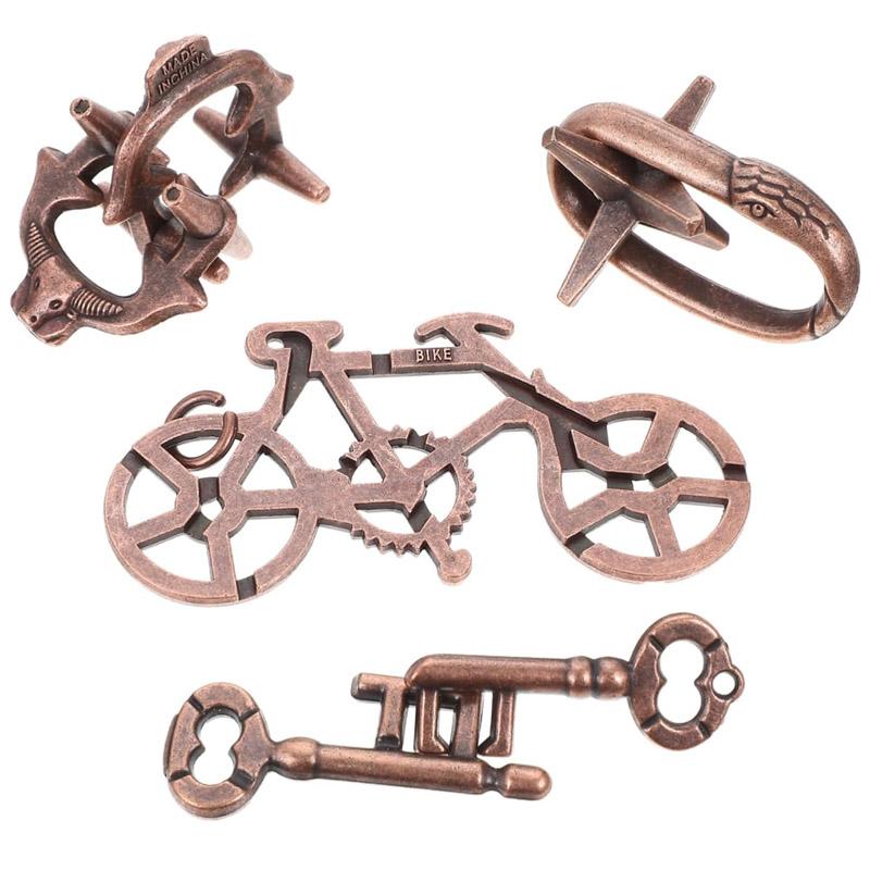 Magic Baffling 4PCS Metal Brain Teaser Puzzles Educational IQ Test Toys Mind Games for Children Adults Kids Novelty Gifts