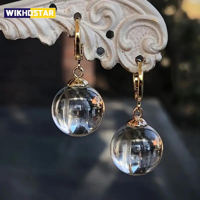 Simple Fashion Gold Color Spherical Glass Dangle Earrings for Women Accessories