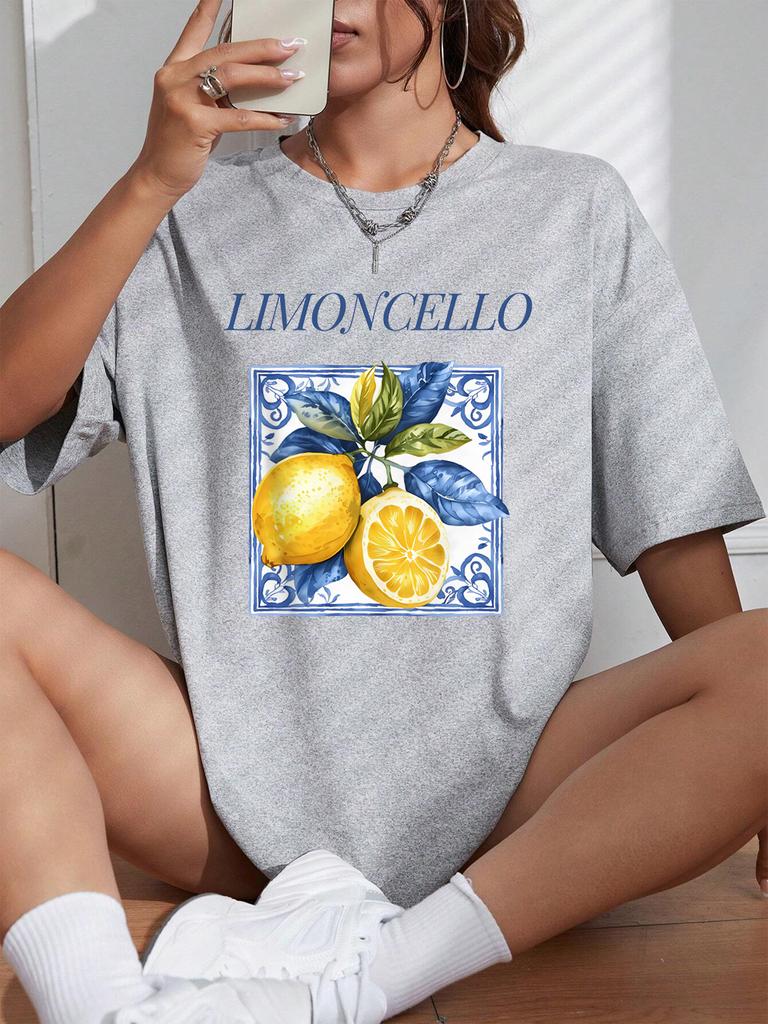Lemon Cello Creative Fruits Printing TShirt Womens Cotton Summer Short Sleeve Comfortable Soft ONeck Tops Basic Woman Clothes