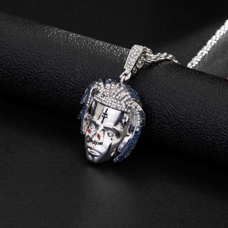 European and American Hip Hop Singer Blue Hair Avatar Pendant Personalized Fashion Necklace Accessory
