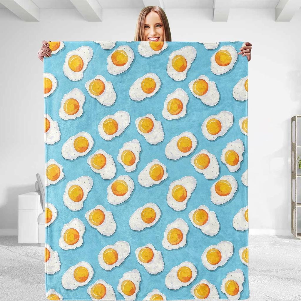 Fried Egg Theme Throw Blanket - Soft Plush, Lightweight, Warm, Fuzzy Flannel Blanket for Couch, Bedroom, Travel,Outdoor - Comfy
