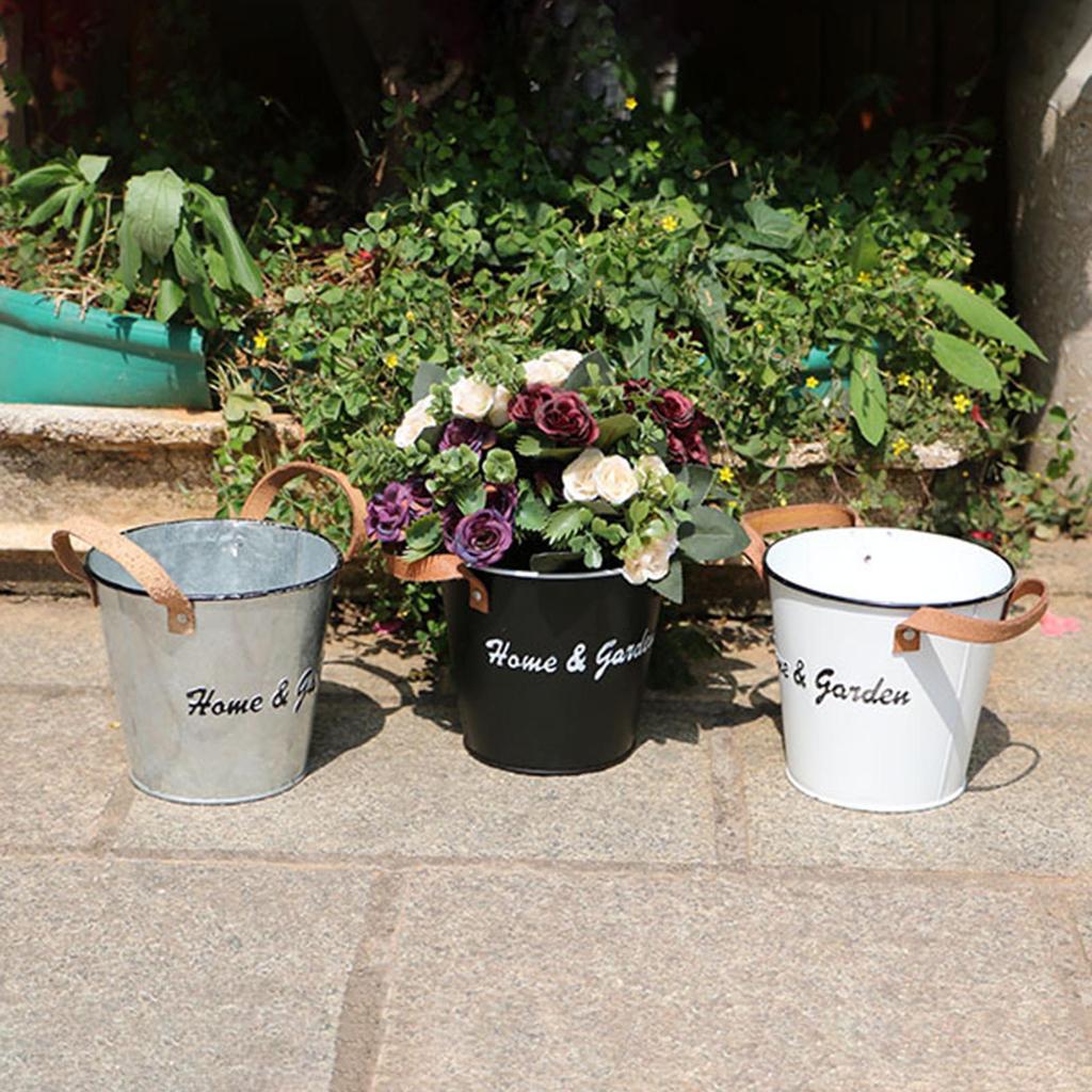 Metal Flower Pot Planters with Handles Decorative Metal Bucket Vintage-Style Country Wedding 13x12cm/5x4.7-inch Durable