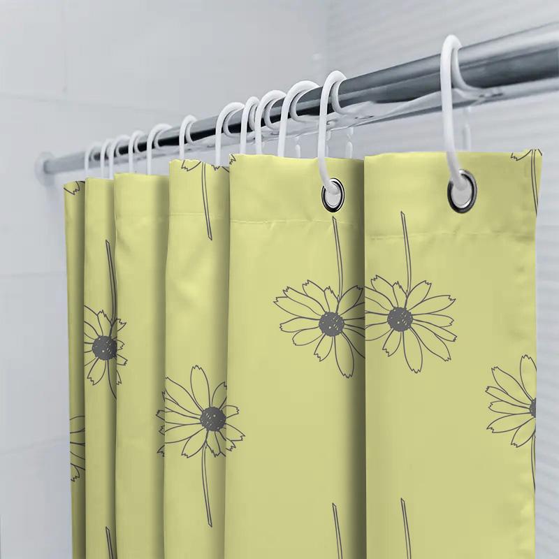 Delightful Floral Shower Curtain 180 X 240Cm Yellow Daisy Print Waterproof Bath Decoration For Home Decor In Bathroom Accessorie