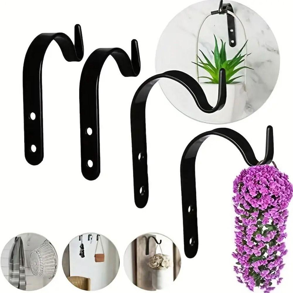 4PCS Black Iron Wall Hooks J Shape Plants Hangers Gardening Accessories Metal Hooks  Home Decor