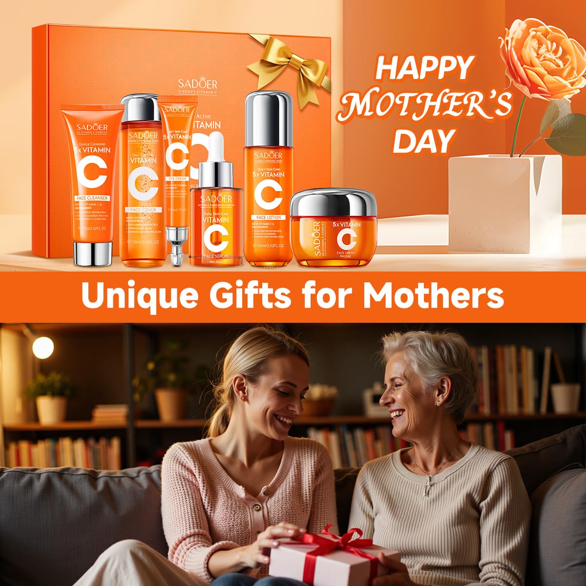 6-Piece Hydrating Skincare Set with Vitamin C & Niacinamide,Tk Face Care Kit Includes Toner, Serum,Cleanser,Moisturizer, Eye Cream & Body Lotion |