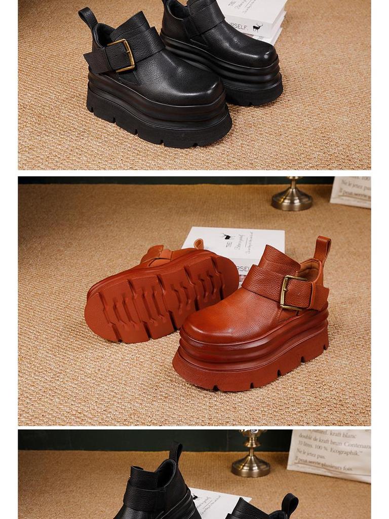 Damskie wszechstronne buty na grubej podeszwie - Premium skóra bydlęca, lekkie podwyższenie, kolekcja Jesień/Zima 2025.