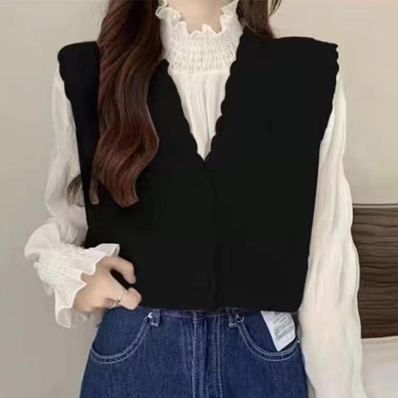 

Женский кардиган-жилет в наличии Осень Зима Дизайнерский вязаный жилет верхняя одежда французского красного цвета One Size чёрный