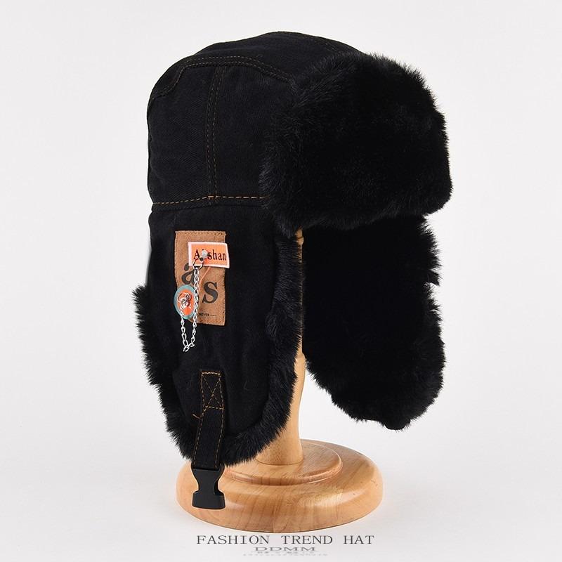 Winter Thick Lei Feng Hat for Men Women Windproof Warm Ear Protection Cycling Hat Plush Adhesive Cloth Chain Cotton Hat