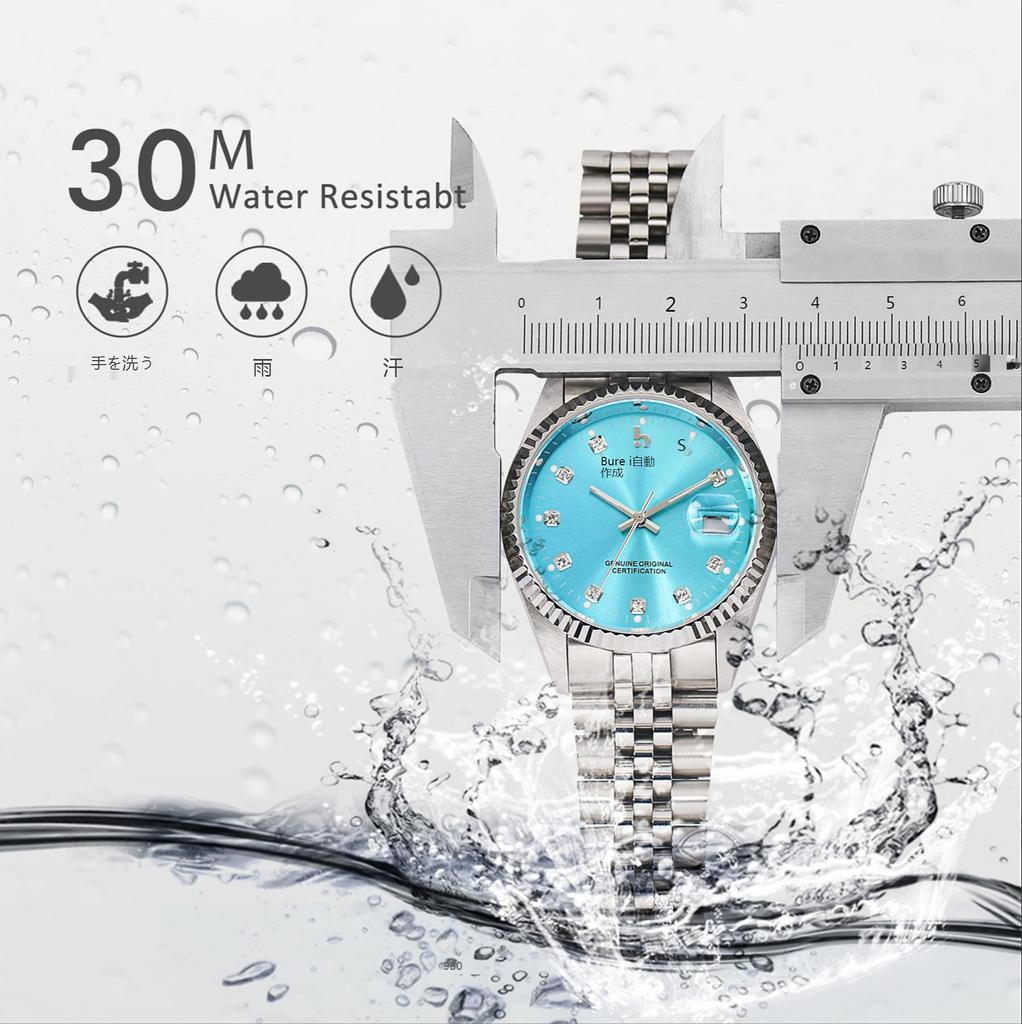 Automatic Mechanical Popular Arm Light Blue Watch [BUREI] Men's Watch, Waterproof, Analog, Date, Watch, Men's Brand, Stylish, Watch, Simple, Casual,