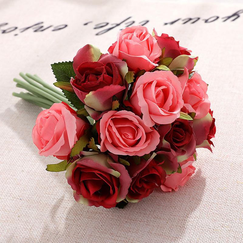 12Pcs Artificial Rose Flower for Bride Wedding Photography Props Home Decor