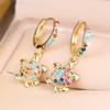 Cute Animal Female Small Rainbow Zircon Stone Turtle Hoop Earrings Trendy Fashion Gold Color Wedding Jewelry For Women
