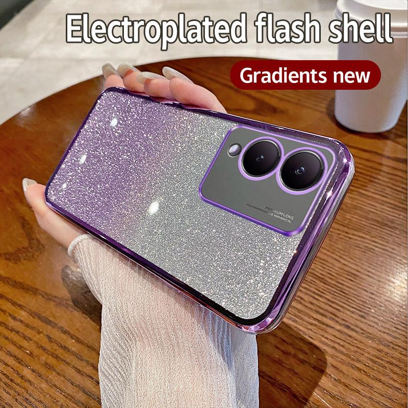 For Vivo Y17S 4G Case Vivo Y28 5G Phone Case Shiny Glitter Plating Silicone Camera Lens Soft Back Cover