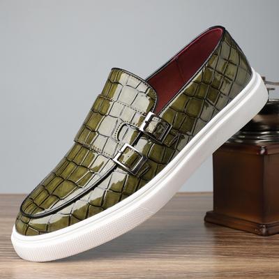 New Crocodile Pattern Monk Strap Loafers Fashion Men's Slip On Business Shoes Male Walking Sneakers Footwears Zapatos Hombre