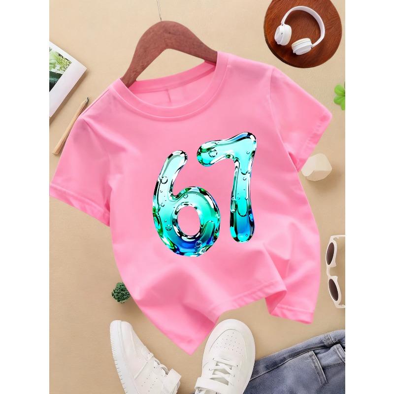 European Sizes 1pc, Summer Casual Girls' Round Neck Short-Sleeved T-Shirt, Soft, Skin-Friendly, Fashionable, Versatile, Cute, Fun