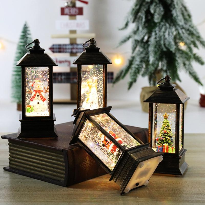 Christmas Snow Lantern Battery Operated LED Light Water Glittering Santa Snowman Hanging Night Lamp Holiday Decor