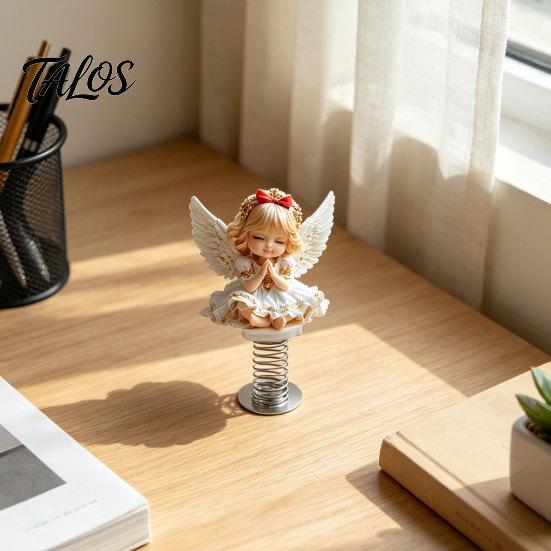 Spring Swing Car Accessories Angel Girl Ornament, 2D Double Sided Acrylic Dashboard Bouncing Ornaments Decor with Adhesive Base, Cute Praying Figurine