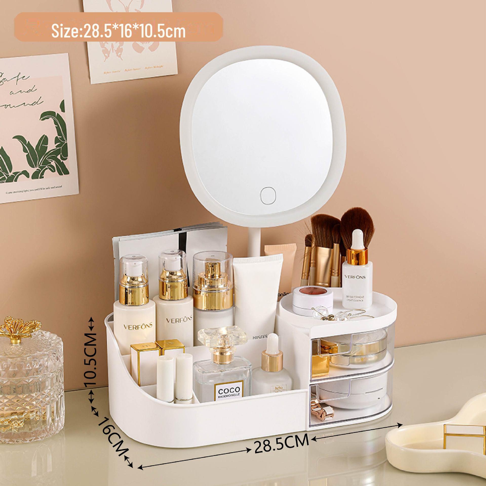 

Многофункциональная косметичка с зеркалом для макияжа и органайзером для помады Medium with mirror слоновая кость/белый