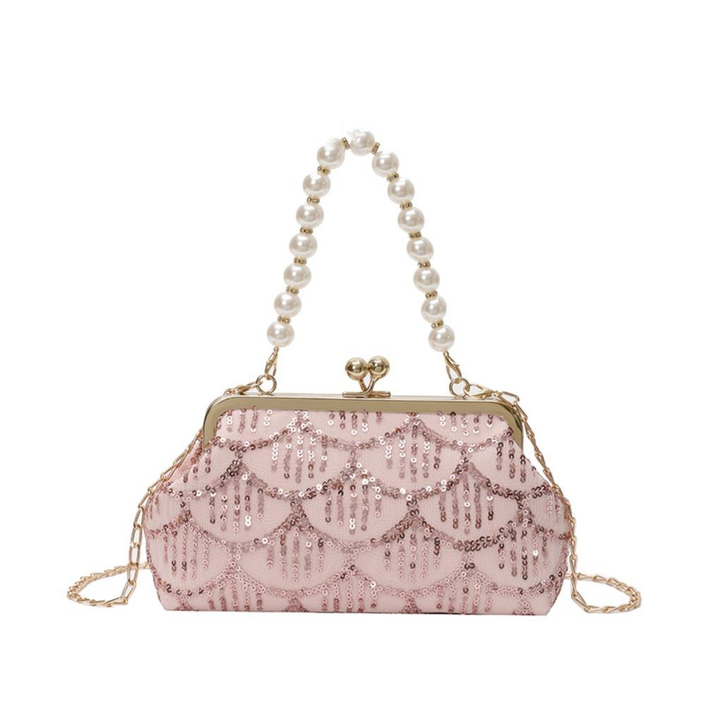

Сладкая сумка-клатч с пайетками и жемчугом для банкета, дамская сумка-ракушка, модная сумка-клатч для ханфу, леди розовый