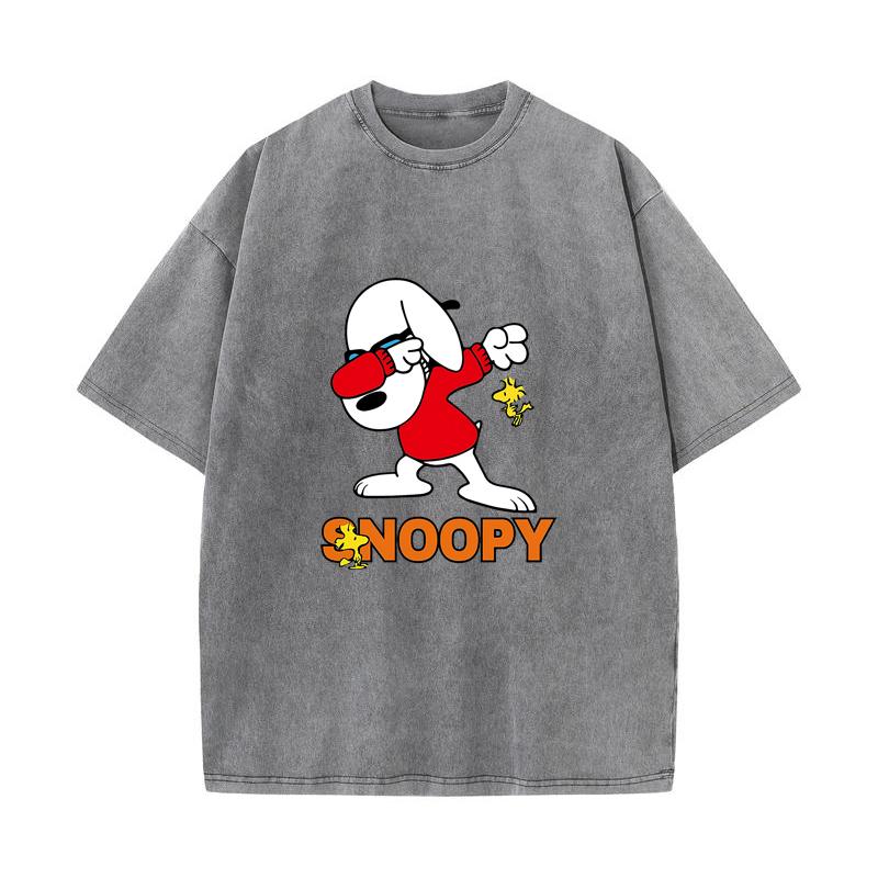 SX-89 MINISO 2026 Summer Vintage Wash  Printed Pure Cotton Shoulder Style Men's and Women's Round Neck Short Sleeved Couple T-shirt