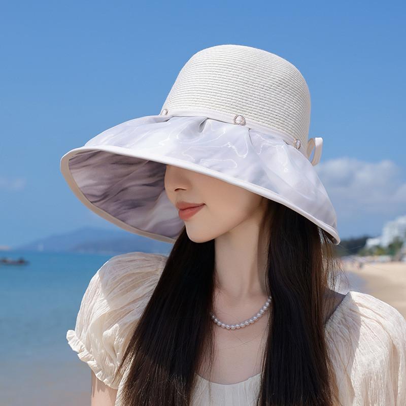 Outdoor Sun Hat For Women Wide Brim Straw Summer Beach Sun Protection Stylish Casual Outdoor Wear