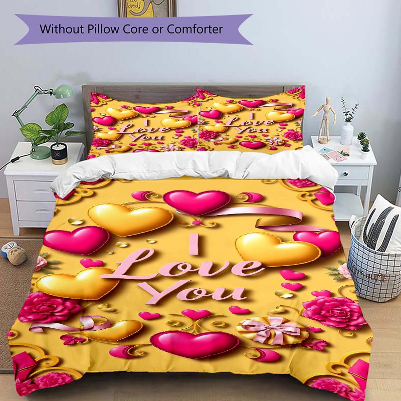 3Pcs Love Hearts Celebration Bedding Set Soft Fabric Duvet Cover Pillowcases Home Christmas Xmas Halloween Gift 1 Duvet Cover 2 Pillowcase G110