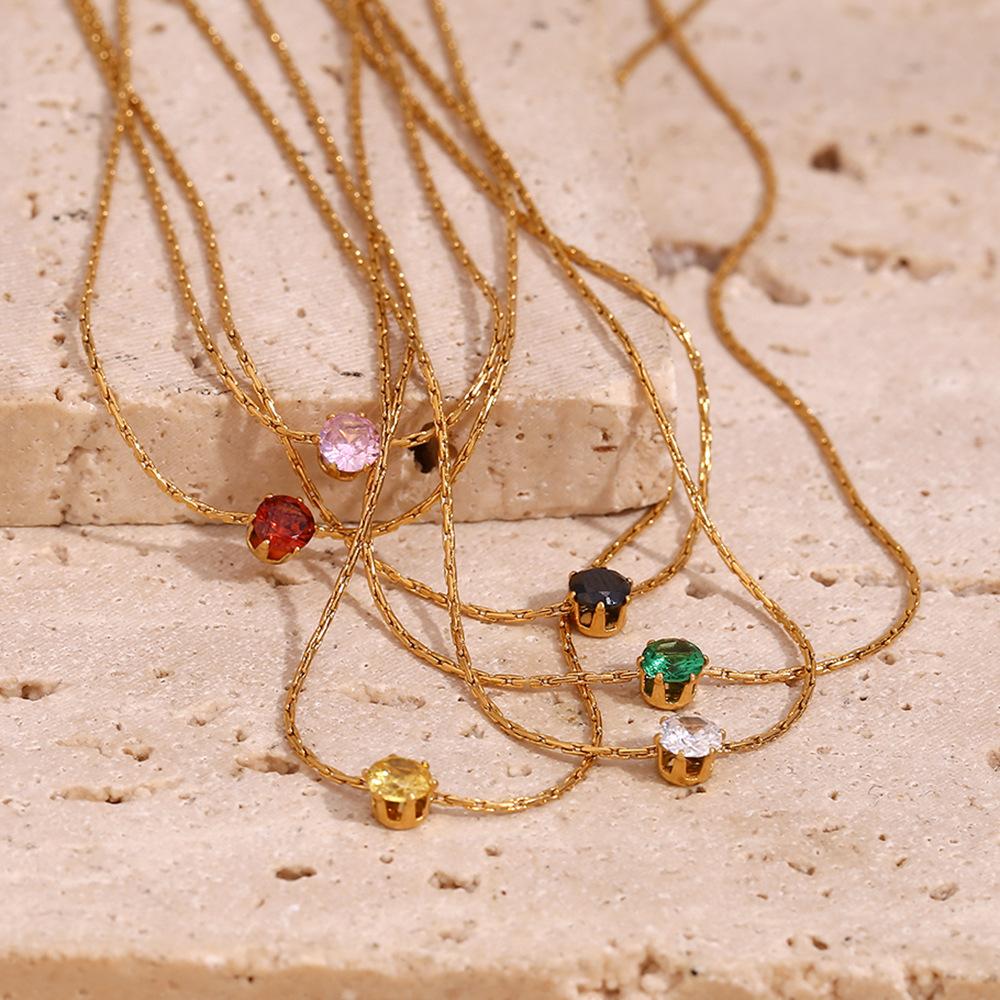 Fine Woven Chain Mini Cubic Zircon Stone Pendant Necklace 316L Stainless Steel Necklace 18K Gold Plated Accessories