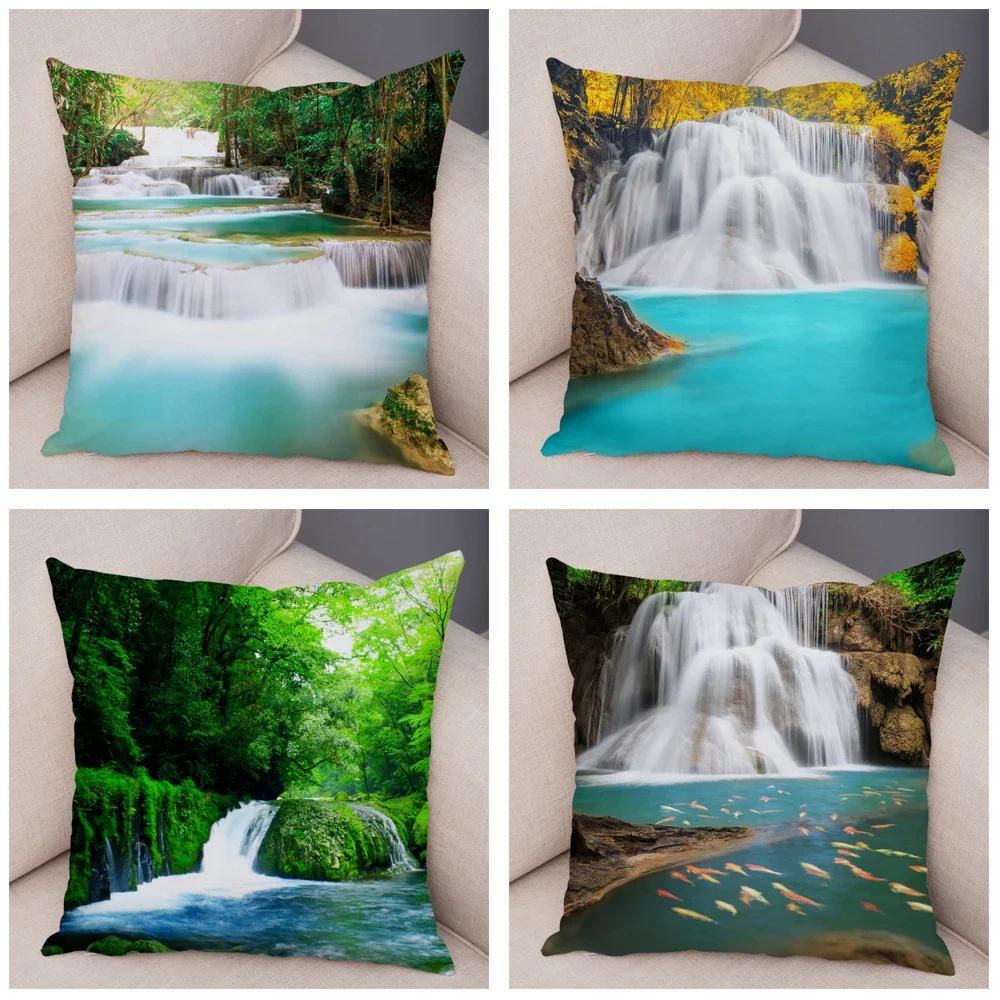 Waterfall Printed Pillow Case for Home Sofa Children Room Decor Beautiful Scenery Pillowcase Soft Plush Cushion Cover 45x45cm