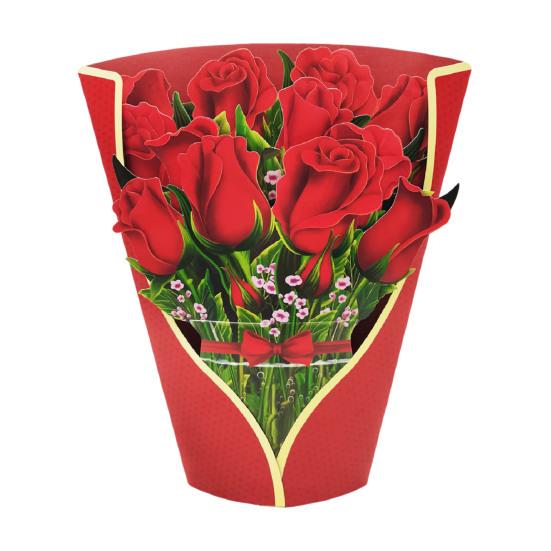 Kartka z wyskakującym kwiatem z papieru, bukiet kwiatów róży/wiśni w naturalnej wielkości, 3D, kartka z życzeniami na Dzień Matki, rocznicę ukończenia szkoły, prezent urodzinowy