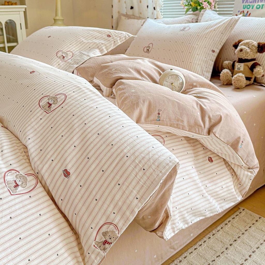 100 pure cotton four-piece set, new cotton quilt cover, bed sheet, bed hat, student dormitory single bed three-piece set 1