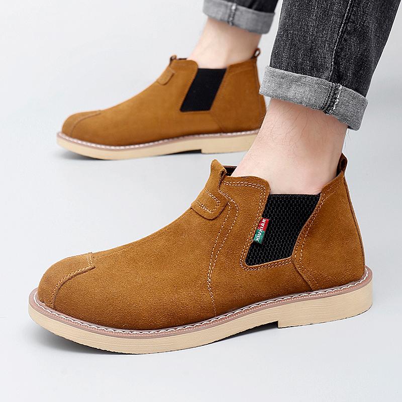 Fashion Winter Hot Selling Men's Chelsea Boots High-quality Handmade Soles Men's Ankle Boots Plush Cotton Shoes British Style Brown