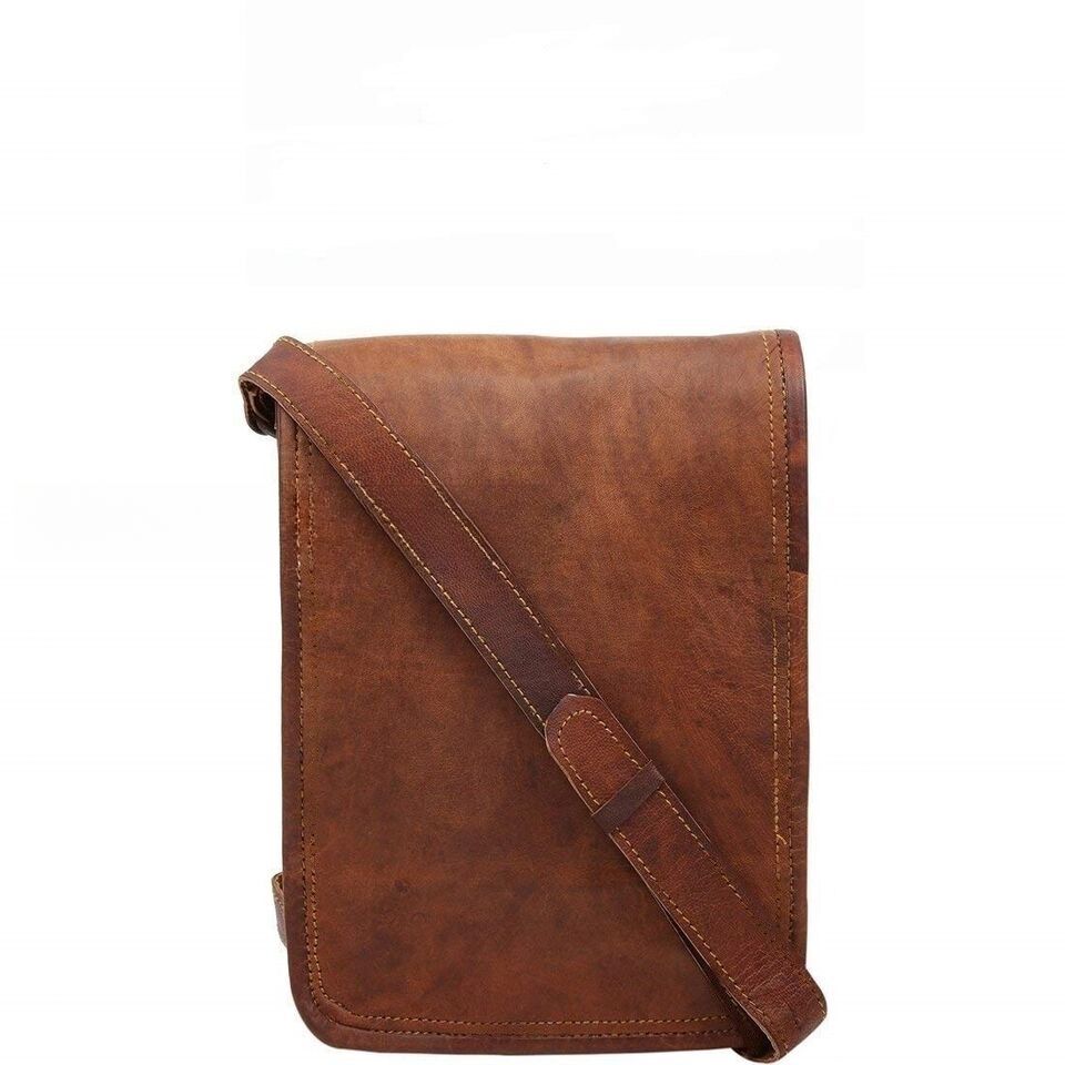 13" Men's Real Vertical Leather Messenger Shoulder Laptop Satchel Handmade Bag