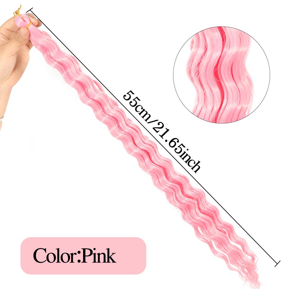 

22-дюймове афро-довге хвилясте нарощене волосся, в’язане гачком, бразильські коси, синтетичне рожево-чорне імбирне волосся для жінок