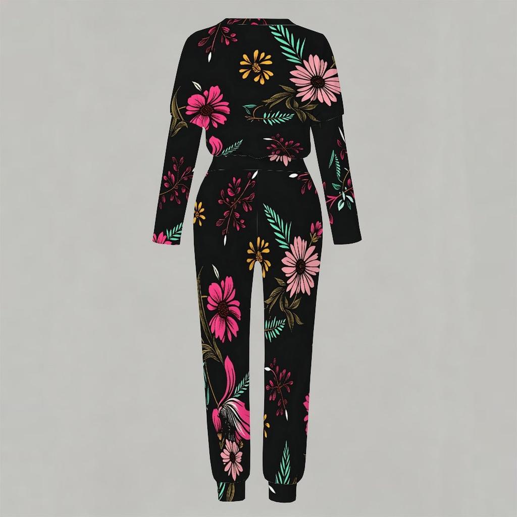 Women Crew Neck Long Sleeve Top And Straight Trousers Two Piece Comfortable Daily Matching Outfit