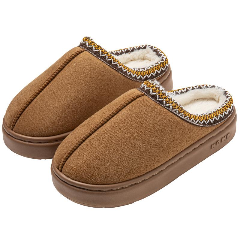 Suede Lace EVA Sole Indoor and Outdoor Home Wooden Floor Thermal Cotton Slippers Couple