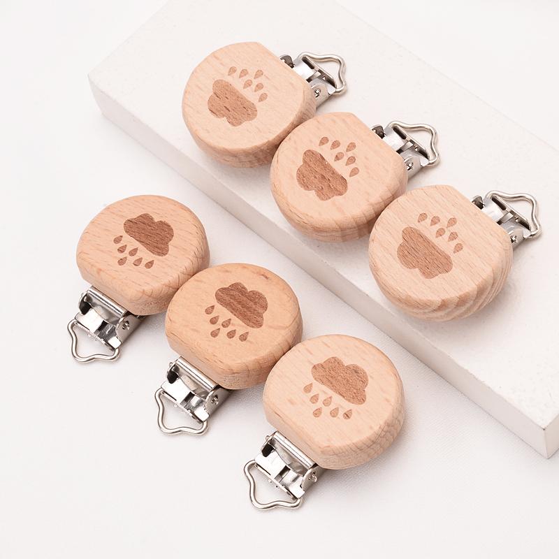 1Pcs Cute Modelling Beech Wood Pacifier Clip Baby DIY Cartoon Animal Wooden Log Pacifier Clips Nipple Chain Holder BPA Free