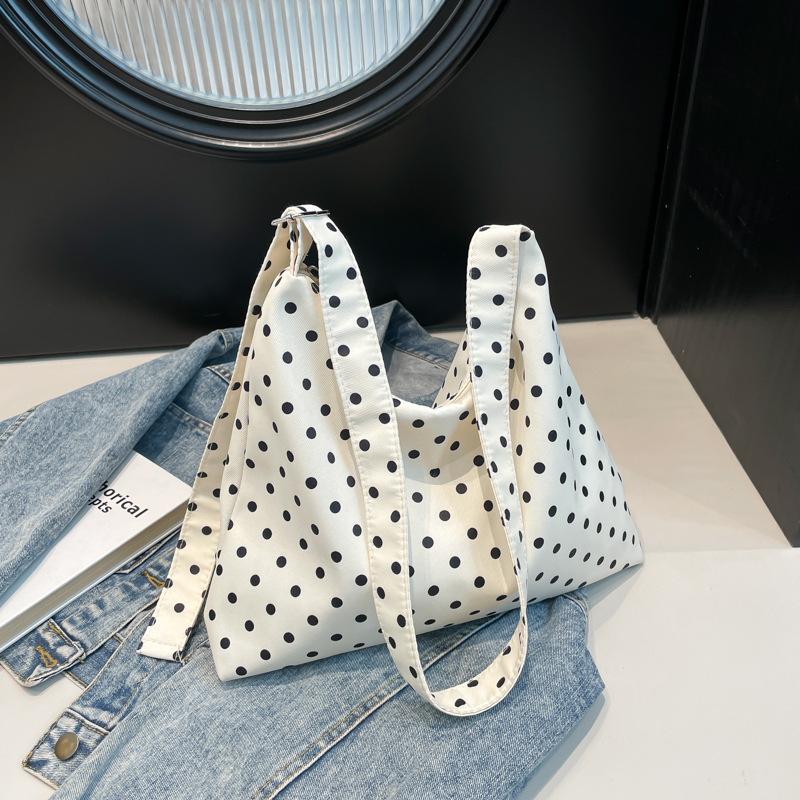 Literary polka dot crossbody women's bag small fresh floral girl shoulder bag underarm portable fashion large capacity tote bag