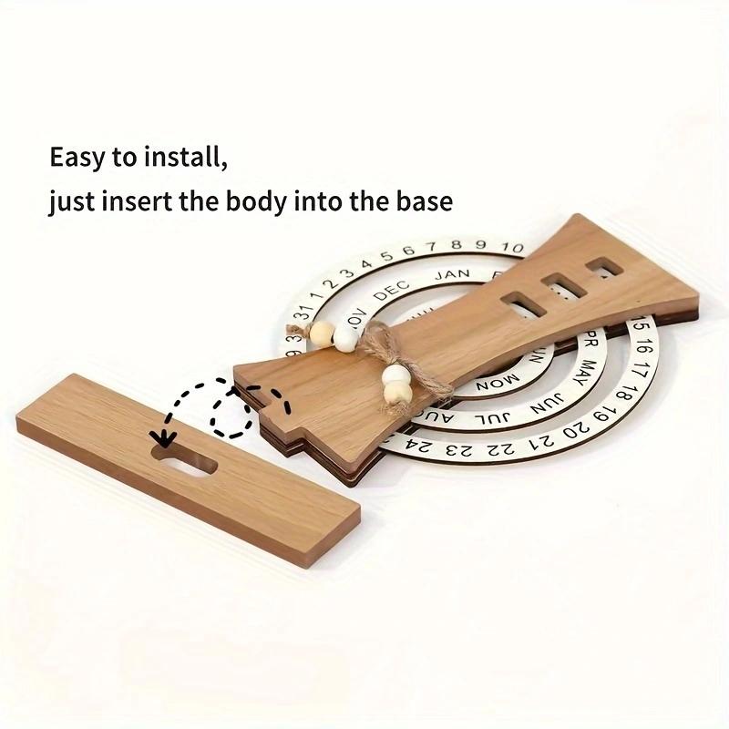 Creative DIY Wooden Perpetual Calendar Rotatable Time Record Card Reusable Disk Calendar Aesthetic Desk Decor Wooden Calendar