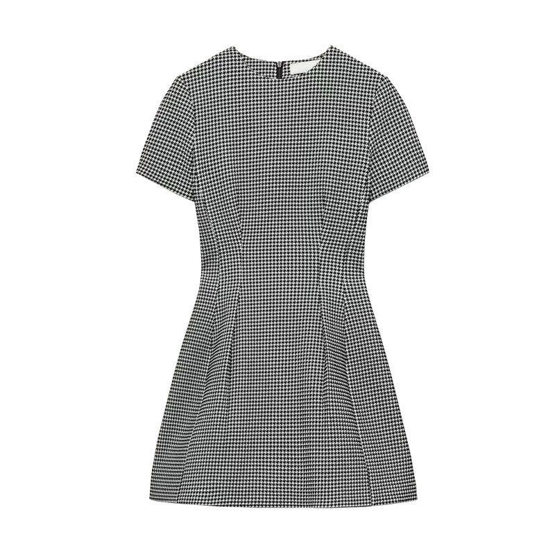 

Spring New Arrival Women s Clothing Fashion Style Loose Short Sleeve round Neck Houndstooth Short Dress 2922245 Plaid L