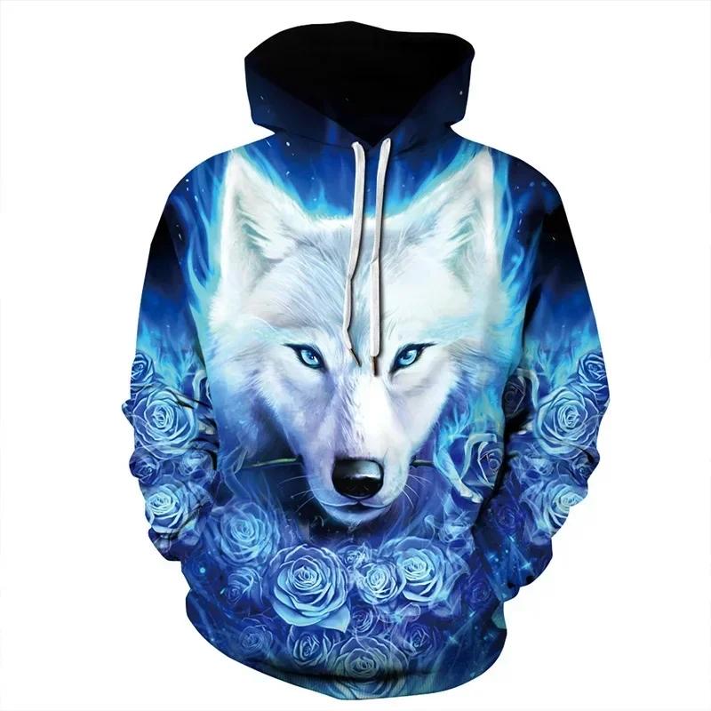 Fashion 3D Wolf Animal Print Hooded Sweatshirts Men And Women Personalized Design Leisure Pullover Outdoor Sports Jackets Coat