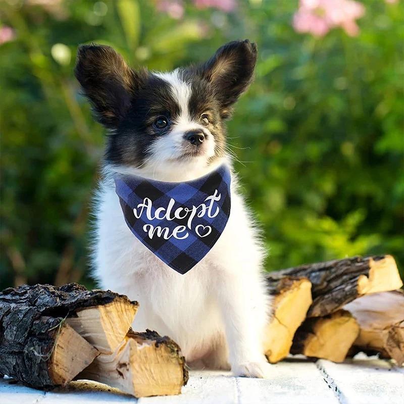 Hunde-Bandanas Adopt Me Plaid Verstellbare Lätzchen für Hunde Katzen Haustier Schal Zubehör