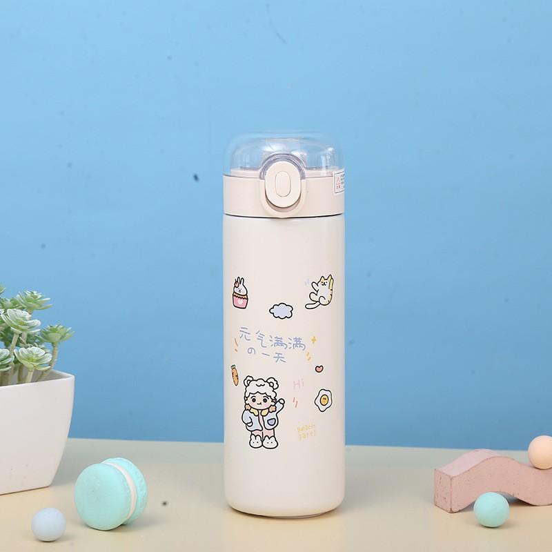 Cute Cartoon Insulated Stainless Steel Tumbler With Flip Lid 300ml 400ml Portable Travel Cup Students Office Kids