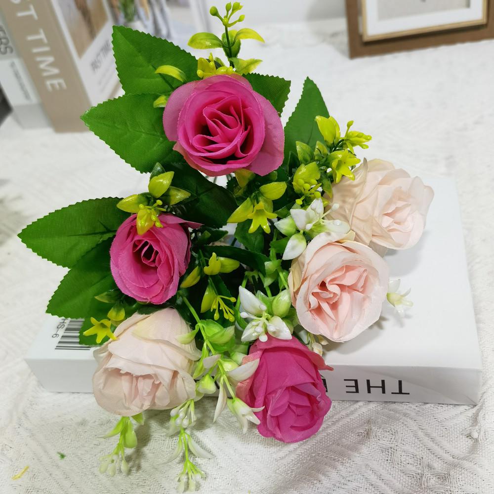 Curly Edge Red Rose Bouquet - 6 Head Artificial Silk Flowers for Living Room Decoration