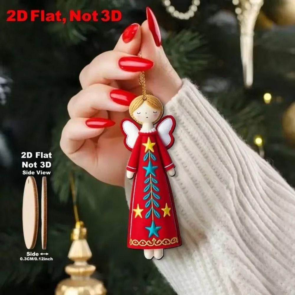 8Pcs New 2D Christmas Angel Pendant Flat Decorative Pendant Christmas Tree Top Decoration Gift Labels New Year