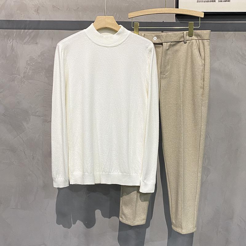 Men's Korean Double Zipper Round Neck Casual Knit Cardigan - Loose, Versatile, Solid Color Sweater.