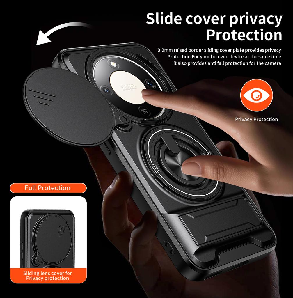 Etui na Honor X9D 5G Etui na Honor X70 Pokrowiec Obrotowy Pierścień Ochronny Aparatu Przesuwany Stojak Odporny na Wstrząsy Capa Funda
