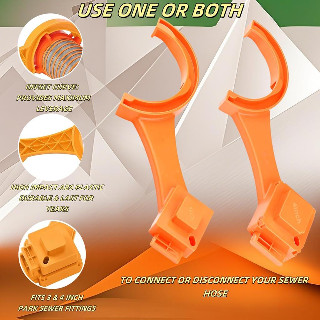 RV Sewer Hose Wrench - 3&4 Inch Male/Female Cap Tool, Fits Camco Rhino/Revolution Hoses, Orange ABS For Cleanout Plugs - Easy Tall/Remove 2 PCS