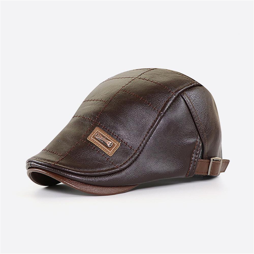 

Men Retro Pu Leather Baseball Hat Winter Newsboy Caps British Painters Hats Spring Autumn Adjustable Flat Cap Hip Hop Berets